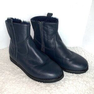 Oldsoles Click Unisex Ankle Leather Boots Kids 31 US 13.5 Navy Blue Side Zip